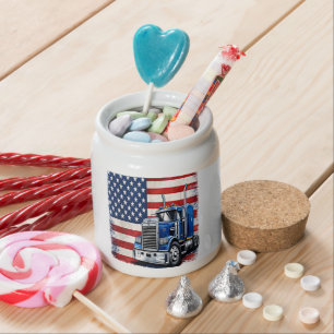 US American Flag Semi Truck Driver Candy Jar