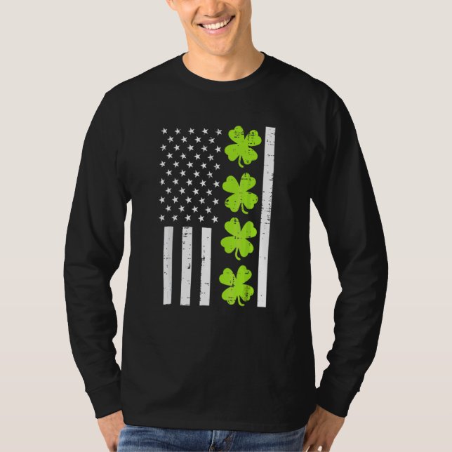 Us American Flag Shamrock St Patricks Day Men Wome T-Shirt (Front)