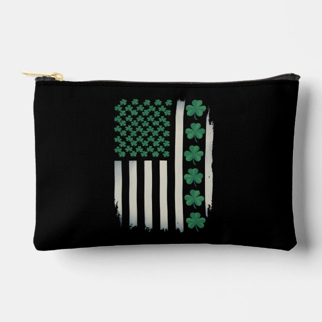 US American Flag Shamrocks St Patricks Day America Accessory Pouch (Front)