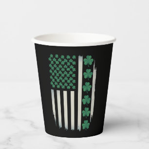 US American Flag Shamrocks St Patricks Day America Paper Cups