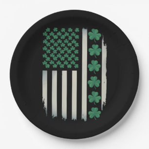 US American Flag Shamrocks St Patricks Day America Paper Plates