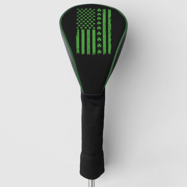 US American Flag Shamrocks St Patricks day Golf Head Cover (Front)