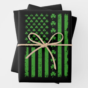 US American Flag Shamrocks St Patricks day Wrapping Paper Sheets