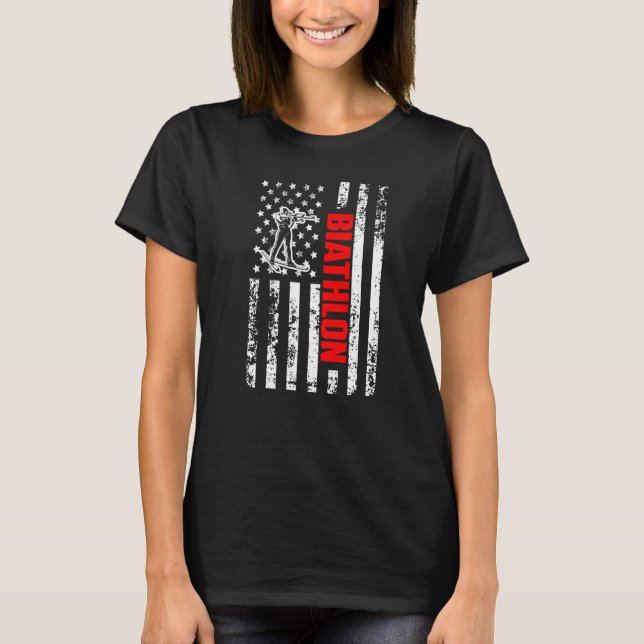 US American Flag Sports Patriotic Biathlon Premium T-Shirt (Front)