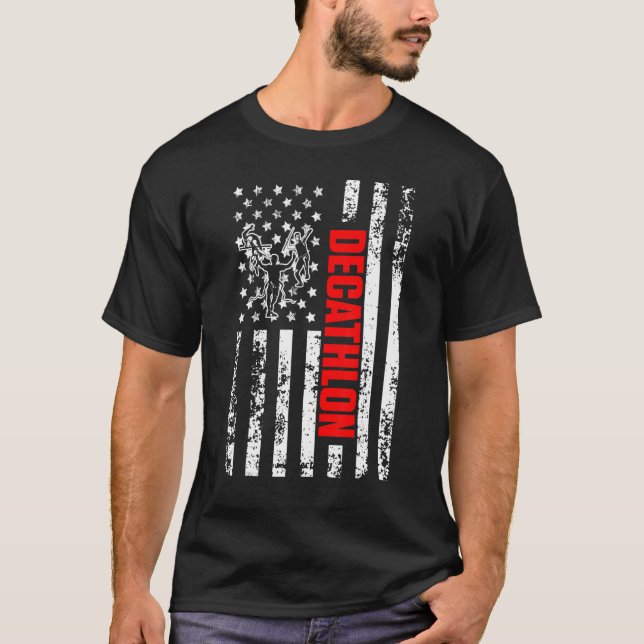US American Flag Sports Patriotic Decathlon T-Shirt (Front)
