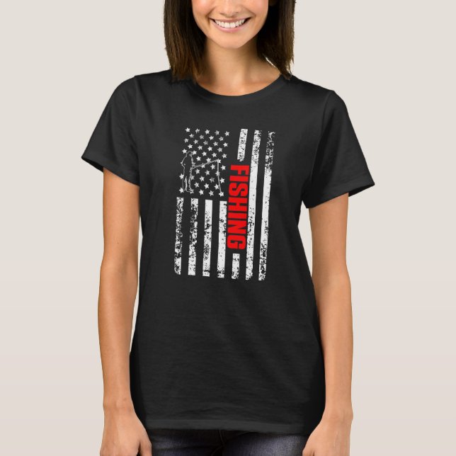 US American Flag Sports Patriotic Fishing Premium T-Shirt (Front)