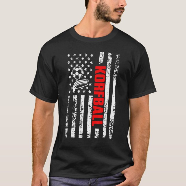 US American Flag Sports Patriotic Korfball T-Shirt (Front)