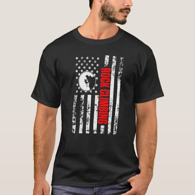 US American Flag Sports Patriotic Rock Climbing Pr T-Shirt (Front)