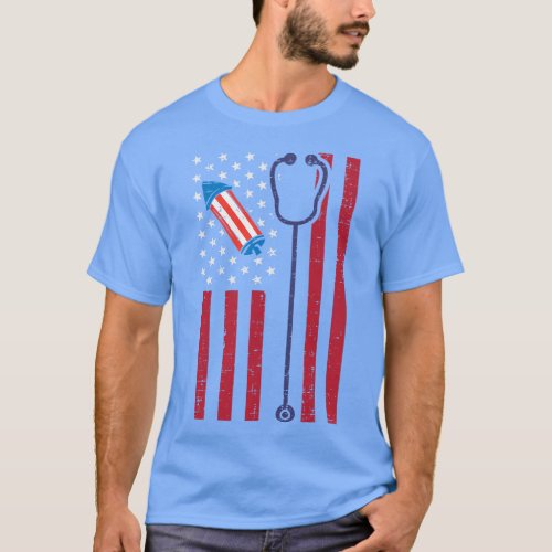 US American Flag Stethoscope 4th Of July Patriotic T_Shirt