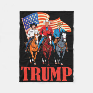 Us American Flag Team Trump Cowboy Riding Horses W Fleece Blanket