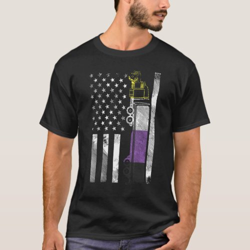 Us American Flag Truck Nonbinary Enby Nb Pride Fla T_Shirt