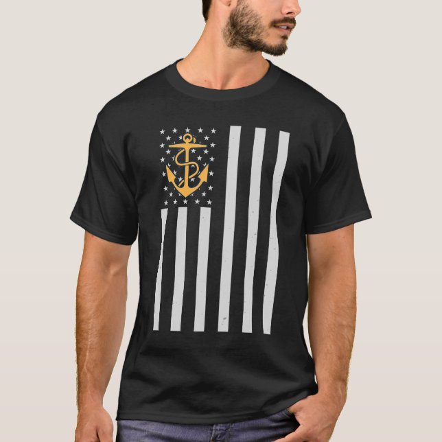 US American Flag US Navy Veterans T Shirt (Front)
