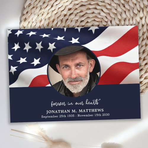 US American Flag Veteran Photo Memorial Funeral Thank You Card
