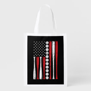 US American Flag Vintage Baseball Flag 4th Of July Grocery Bag