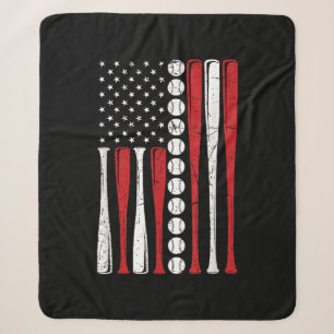 US American Flag Vintage Baseball Flag 4th Of July Sherpa Blanket