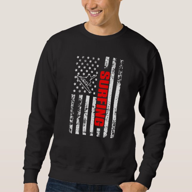 US American Flag Water Sports Patriotic Big Wave S Sweatshirt (Front)