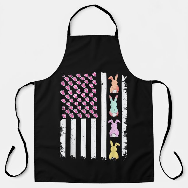 US American Flag with Bunny for Easter Day Apron (Front)
