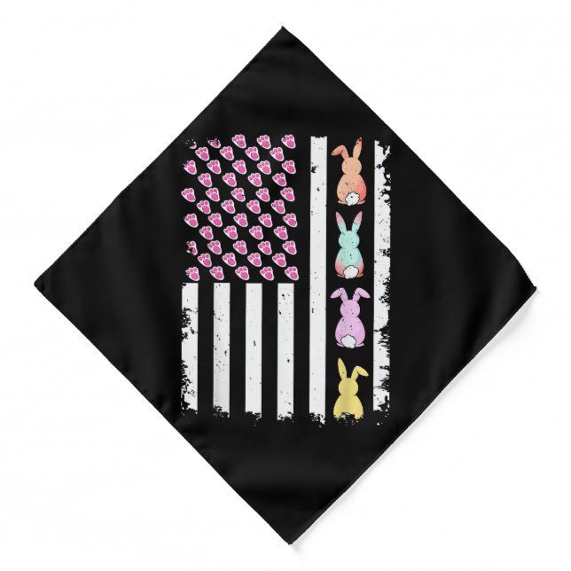 US American Flag with Bunny for Easter Day Bandana (Front)