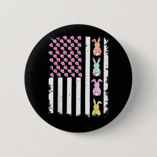 US American Flag with Bunny for Easter Day Button