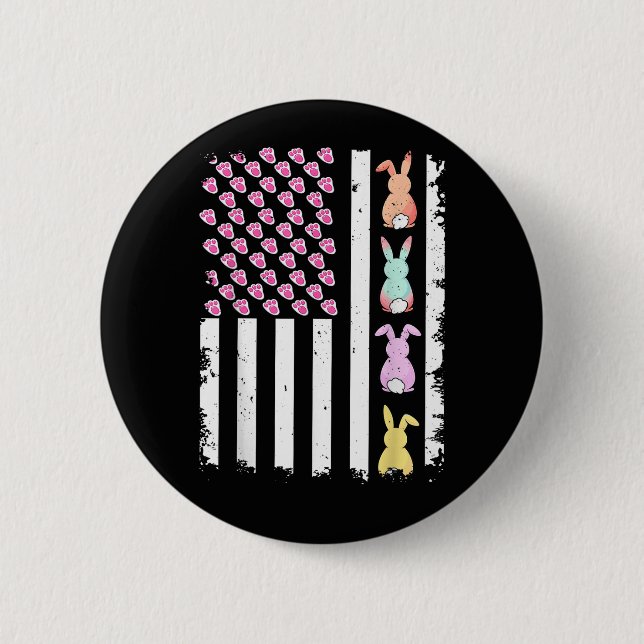US American Flag with Bunny for Easter Day Button (Front)