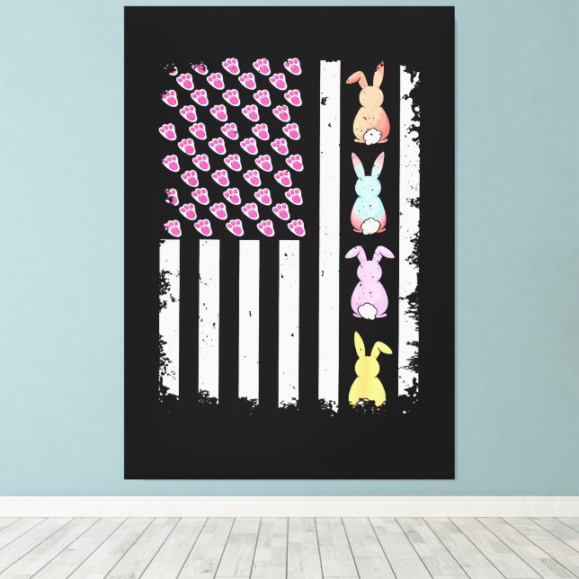 US American Flag with Bunny for Easter Day Canvas Print (Insitu(Wood Floor))