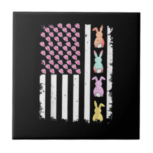 US American Flag with Bunny for Easter Day Ceramic Tile