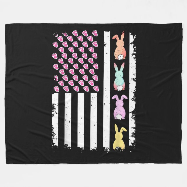 US American Flag with Bunny for Easter Day Fleece Blanket (Front (Horizontal))