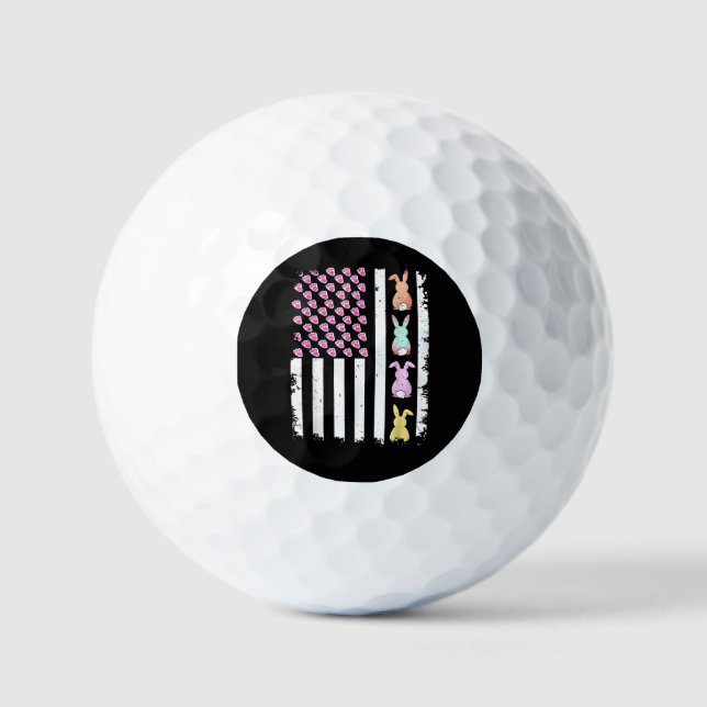 US American Flag with Bunny for Easter Day Golf Balls (Front)