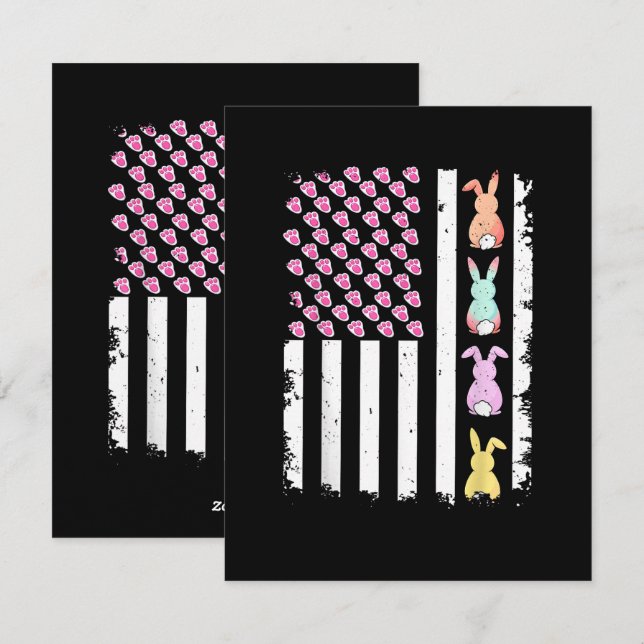 US American Flag with Bunny for Easter Day Holiday Card (Front/Back)