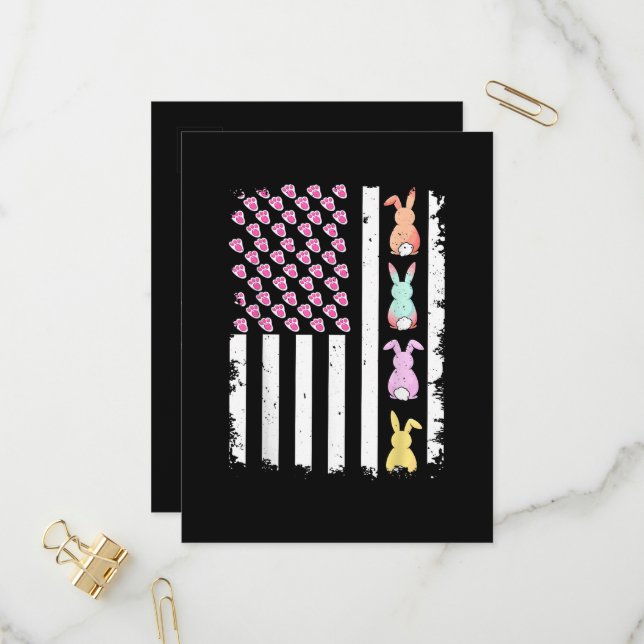 US American Flag with Bunny for Easter Day Invitation Postcard (Front/Back In Situ)