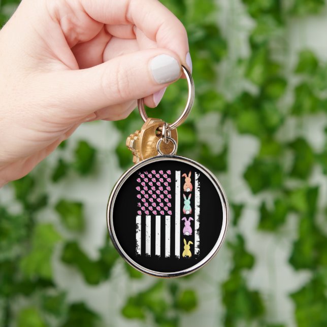 US American Flag with Bunny for Easter Day Keychain (Hand)