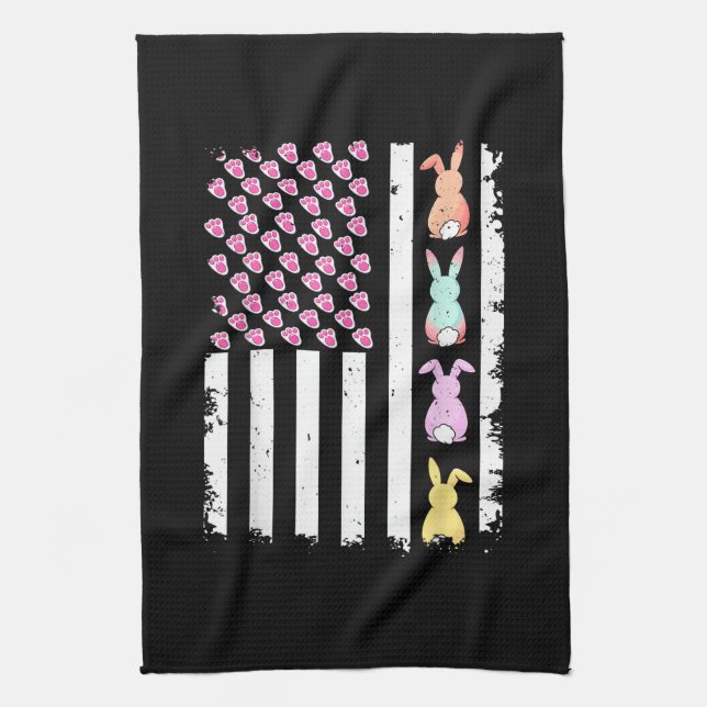 US American Flag with Bunny for Easter Day Kitchen Towel (Vertical)