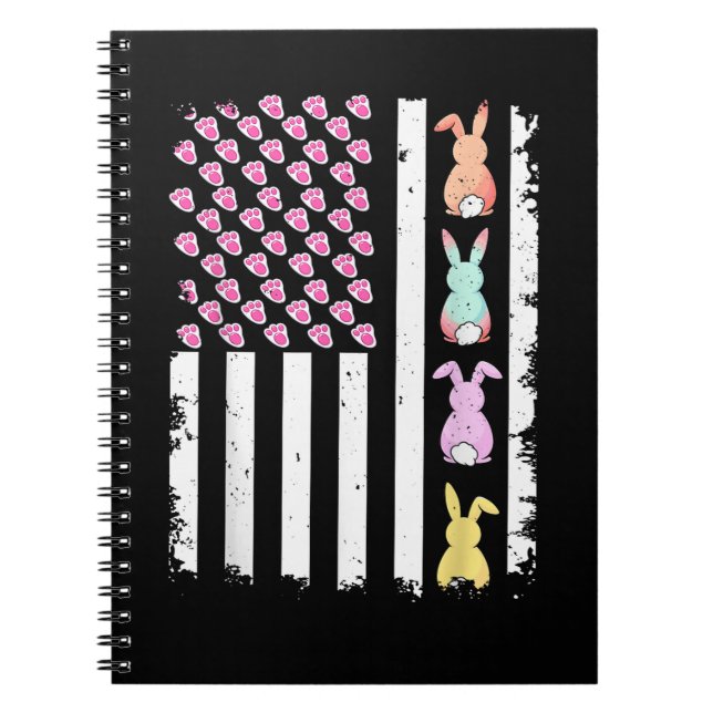 US American Flag with Bunny for Easter Day Notebook (Front)
