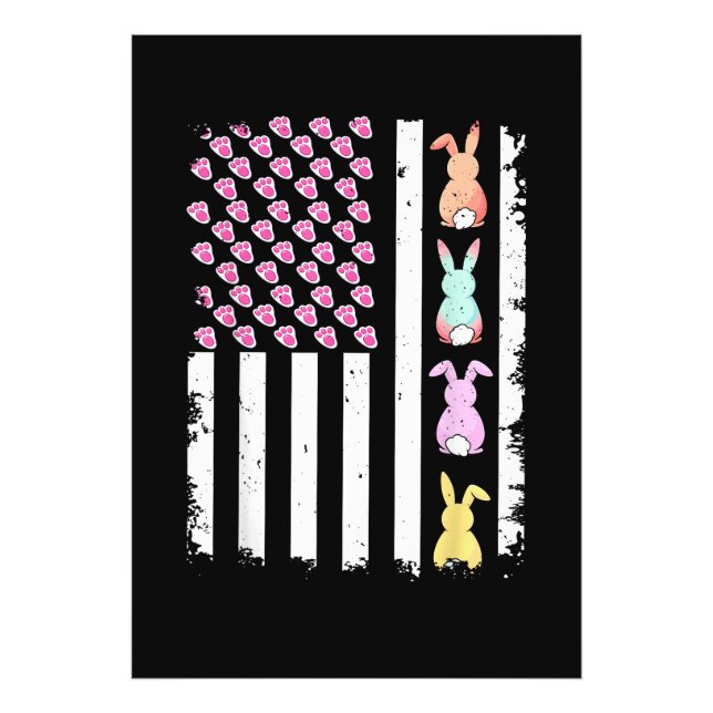 US American Flag with Bunny for Easter Day Photo Print (Front)