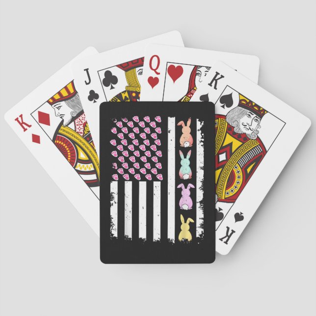 US American Flag with Bunny for Easter Day Poker Cards (Back)