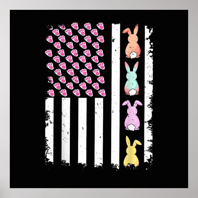 US American Flag with Bunny for Easter Day Poster (Front)