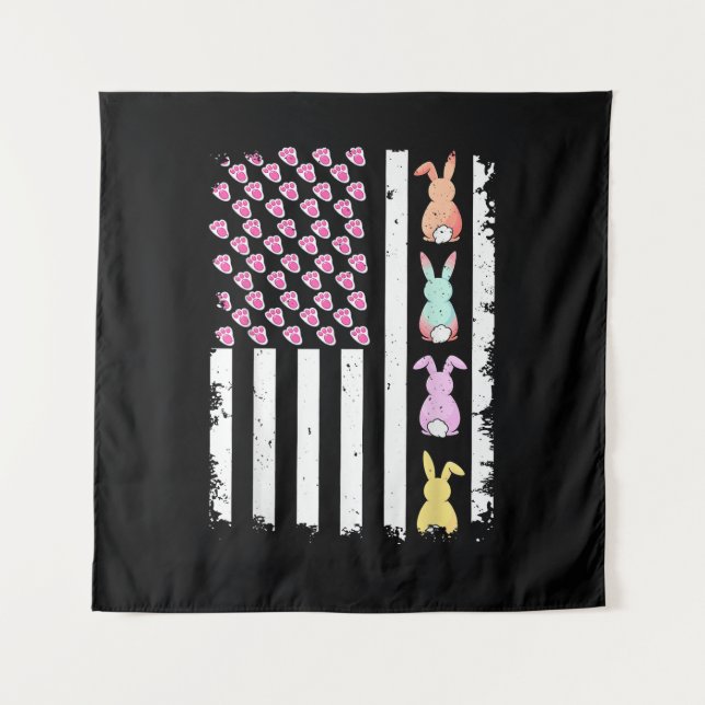 US American Flag with Bunny for Easter Day Tapestry (Front)