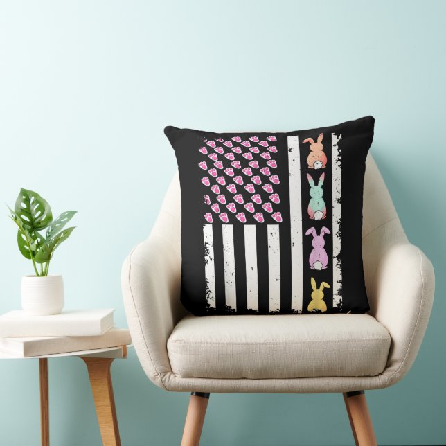 US American Flag with Bunny for Easter Day Throw Pillow (Chair)