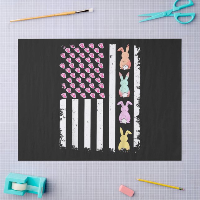 US American Flag with Bunny for Easter Day Tissue Paper (Craft)