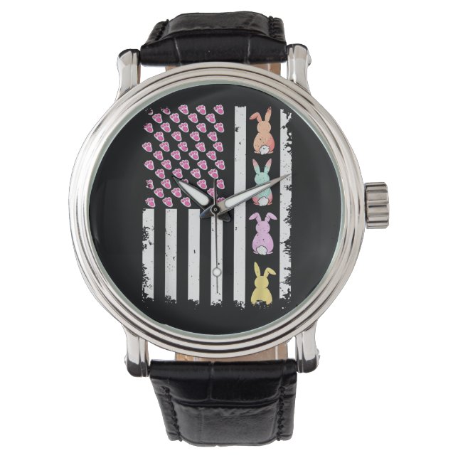 US American Flag with Bunny for Easter Day Watch (Front)
