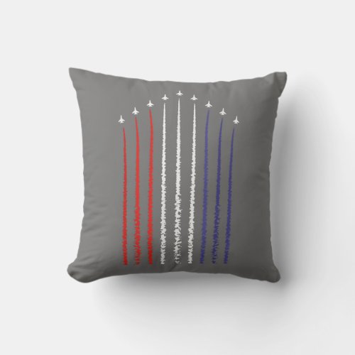 US american flag with fighter for 4th of July  Throw Pillow