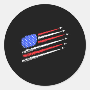 Us American Flag With Fighter Jets For Independenc Classic Round Sticker