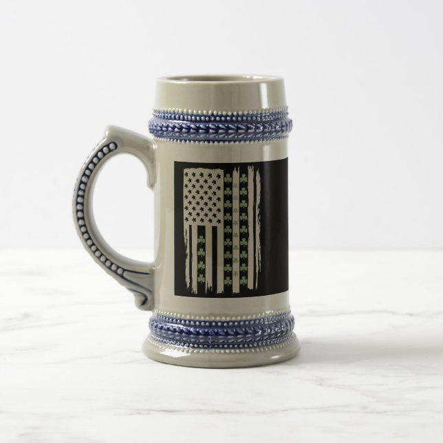 US American Flag With Shamrocks for St Patricks  Beer Stein (Left)