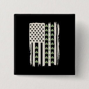 US American Flag With Shamrocks for St Patricks Button