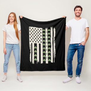 US American Flag With Shamrocks for St Patricks Fleece Blanket