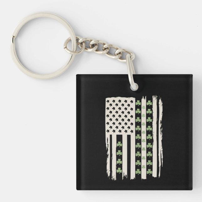 US American Flag With Shamrocks for St Patricks  Keychain (Front)