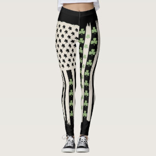 US American Flag With Shamrocks for St Patricks Leggings