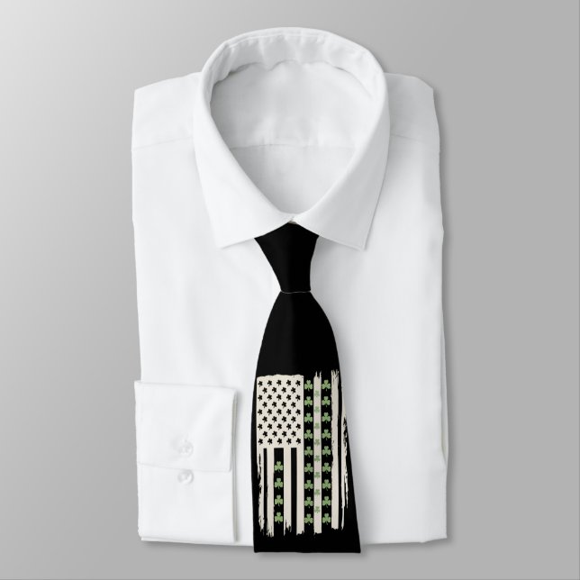 US American Flag With Shamrocks for St Patricks  Neck Tie (Tied)