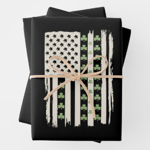US American Flag With Shamrocks for St Patricks  Wrapping Paper Sheets
