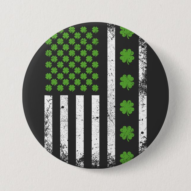 US American flag with shamrocks Round Button (Front)